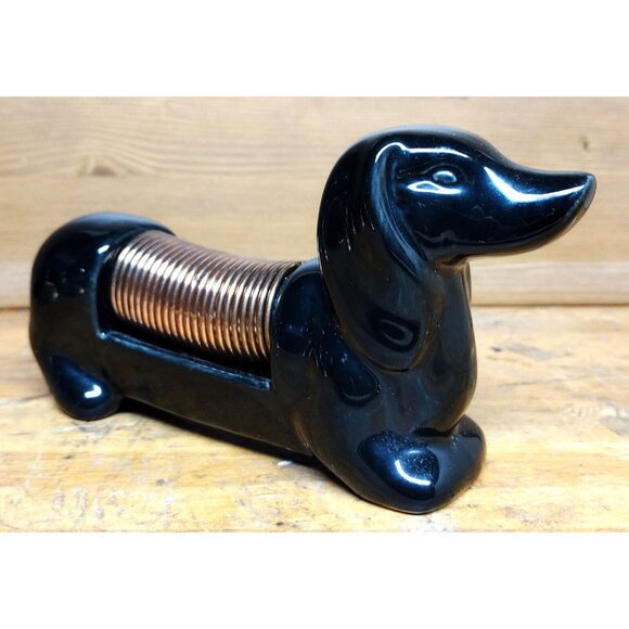 Vintage Dachshund Weiner Dog Letter Holder by Streamline Black Gold Tone - Picture 4 of 6